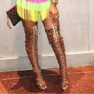 Knee high Rose gold lace up heels